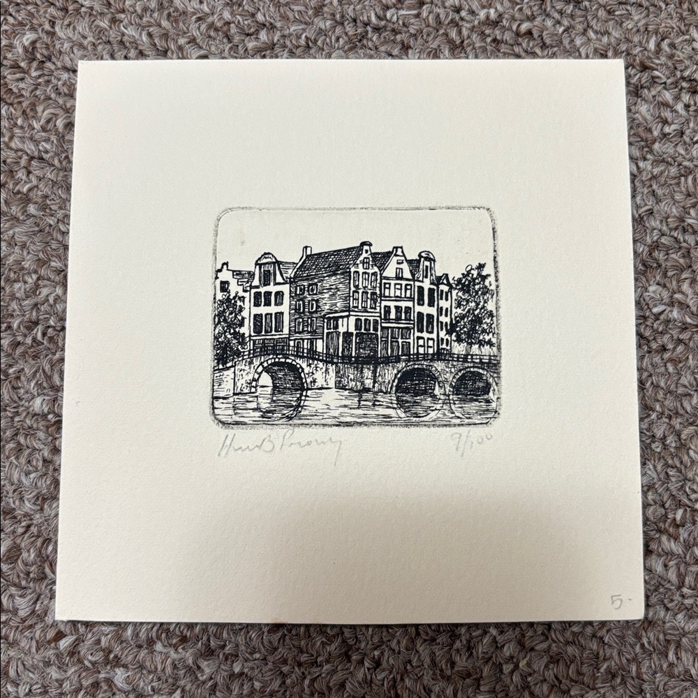 Canal Sketch Signed "HwB Proudy" and numbered 7/100